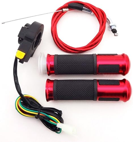 TC-Motor Empuñaduras de manillar de 7/8 pulgadas de 0.866 in + cable de acelerador rojo + interruptor de parada de apagado para bicicleta motorizada