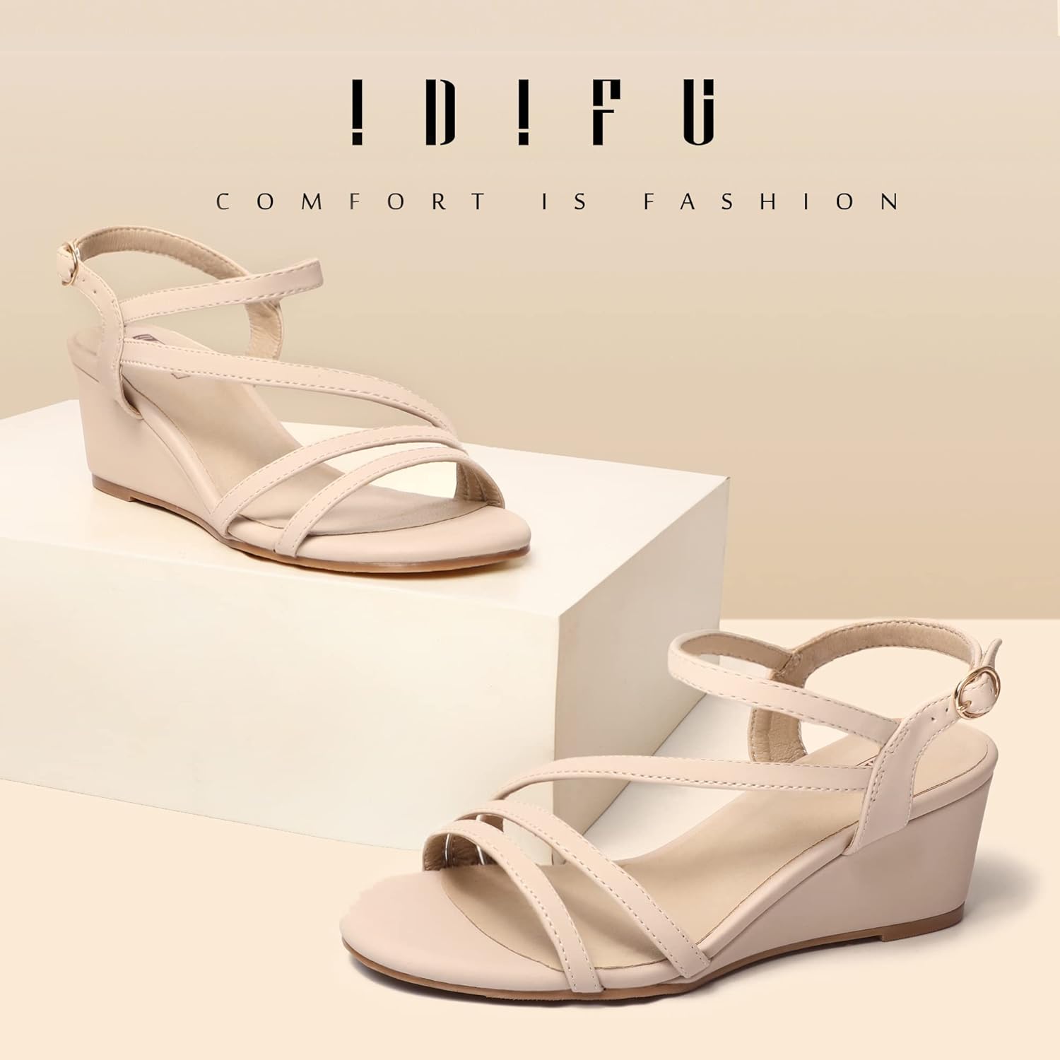 IDIFU Women's Wedge Heel Sandal Dress Low Strappy 2 Inch Open Toe Wedding Bridal Shoes for Woman Ladies Evening Formal - Image 4