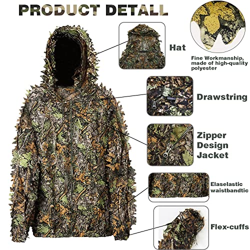 Ghillie Suit 3D Leafy Camo Suit Youth Adult Lightweight Hunting Camouflage Suits Turkey Camo Hunting Gear Camo Clothing Hooded Apparel Gilly Suit For Hunting Shooting Airsoft Wildlife Photography #TOP3