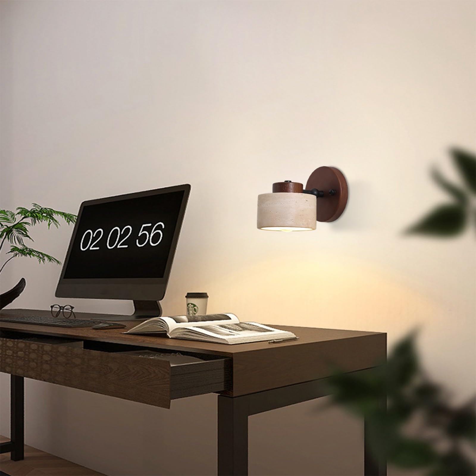 Lámpara de Pared WABI-sabi de travertino, Aplique de mesita de Noche, luz de Lectura Ajustable, lámparas de Madera con Pantalla de Piedra Natural, portalámparas E27, Luces Modernas
