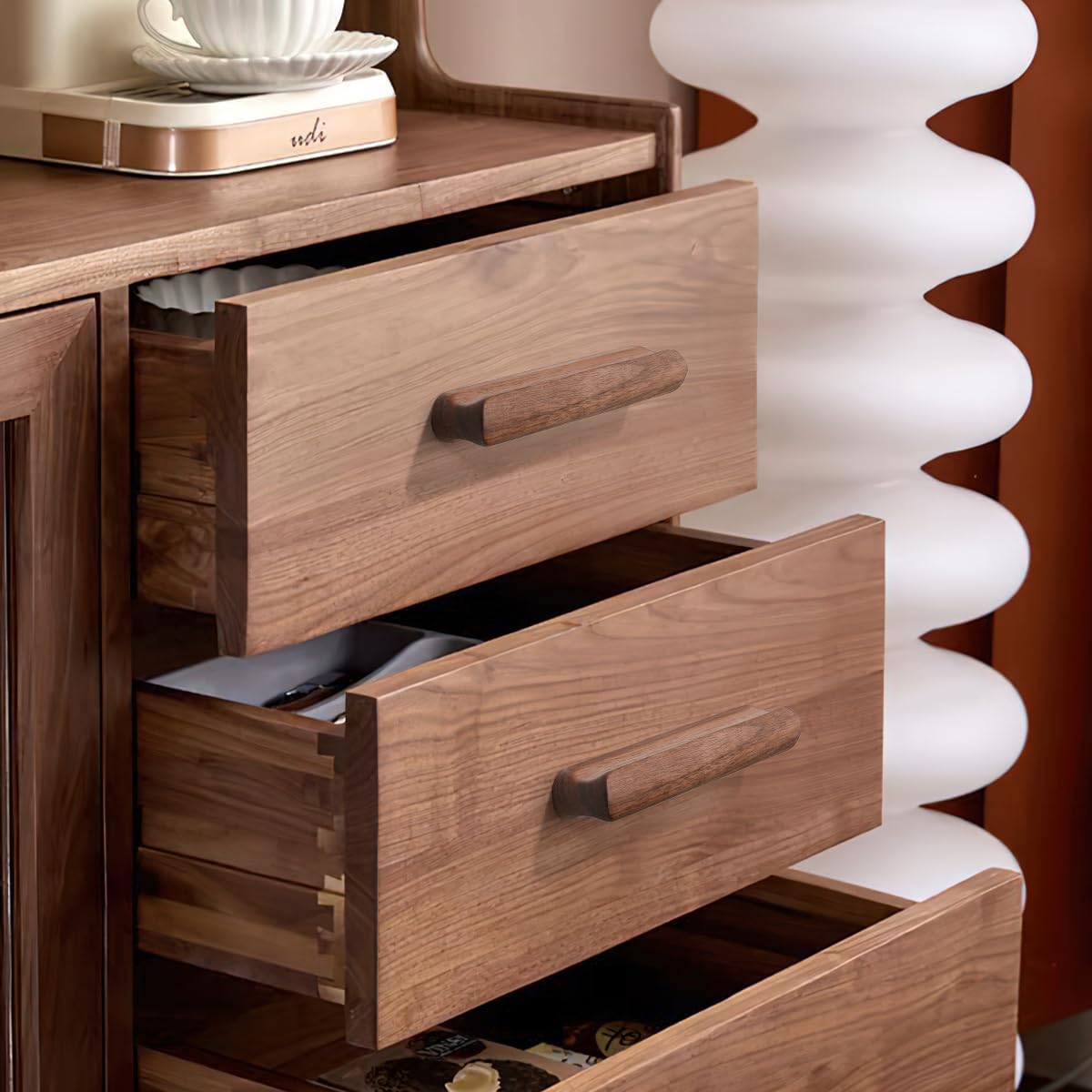 10 Pack Walnut Wood Rounded Edge 3.78 Inch (96mm) Wood Kitchen Pulls Cabinets Furniture Pull for Dresser Wardrobe Cupboard Drawer Knobs