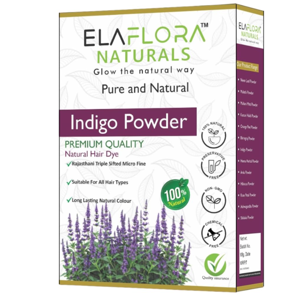 Elaflora Indigo Powder Natural Hair Dye for Grey Coverage Organic Herbal Colour for All Hair Types - (100gm)-picture-27