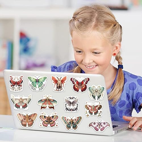 Miniatura 5 de Calcomanías de polilla para álbumes de recortes, calcomanías estéticas de animales, 50 calcomanías de polilla de dibujos animados coloridas,