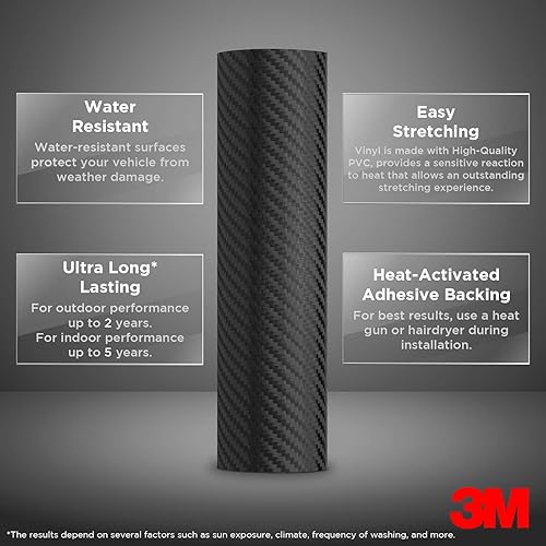 Miniatura 4 de Lámina adhesiva de vinilo 3M 2080 de fibra de carbono, color negro, para automóvil, con tecnología de liberación de aire con kit de herramientas