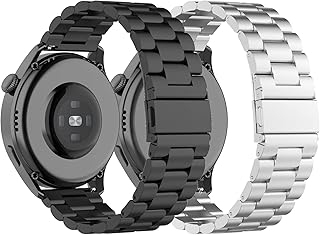 22MM Metal Watch Band Compatible with Amazfit GTR 4/GTR 3/GTR 3 Pro/GTR 2 Bands for Women Men Mesh Stainless Steel Replacement Band Bracelet Straps Wristband Smartwatch Accessory (Black&Silver)