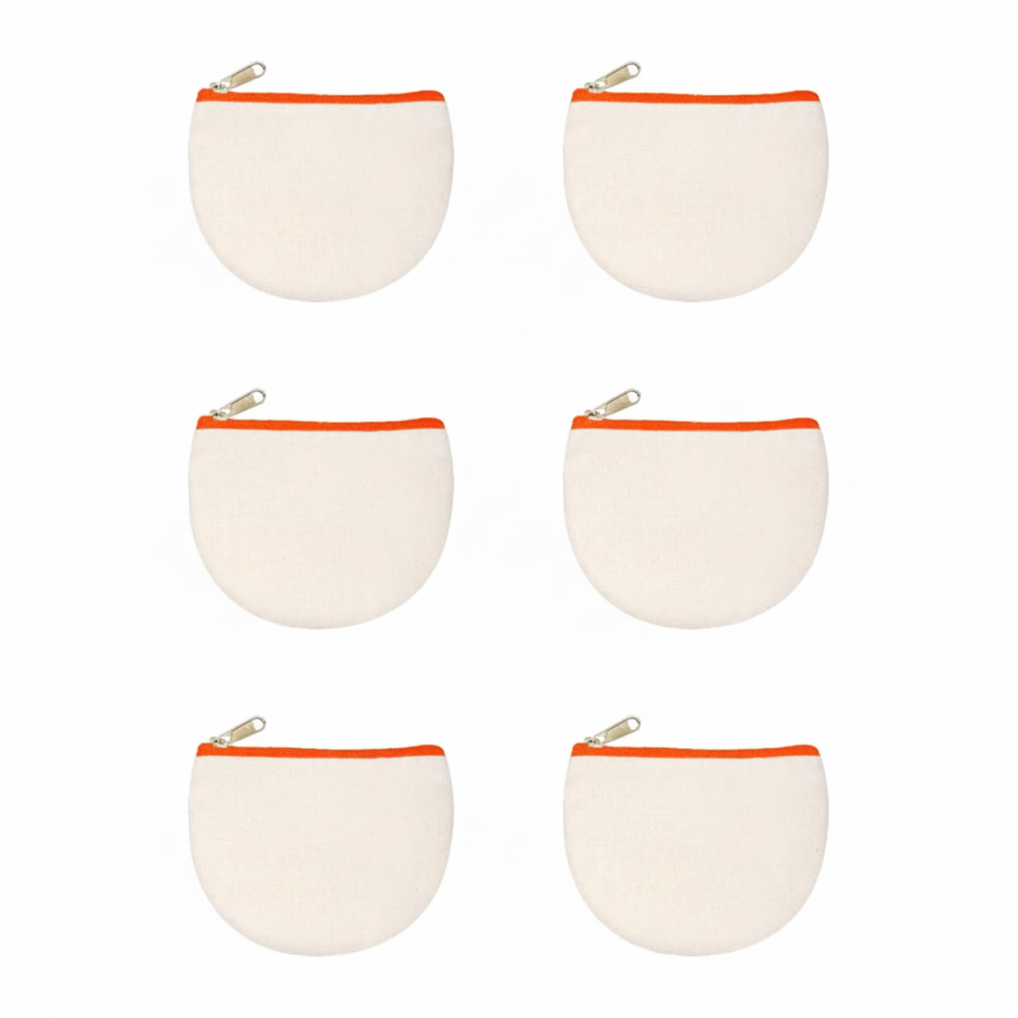 Beige Canvas Half Coin Pouch – Pack of 6 with Orange Zipper | Multipurpose Organizer for Coins, AirPods, Earbuds, Jewellery, Cosmetics & Travel-image-37