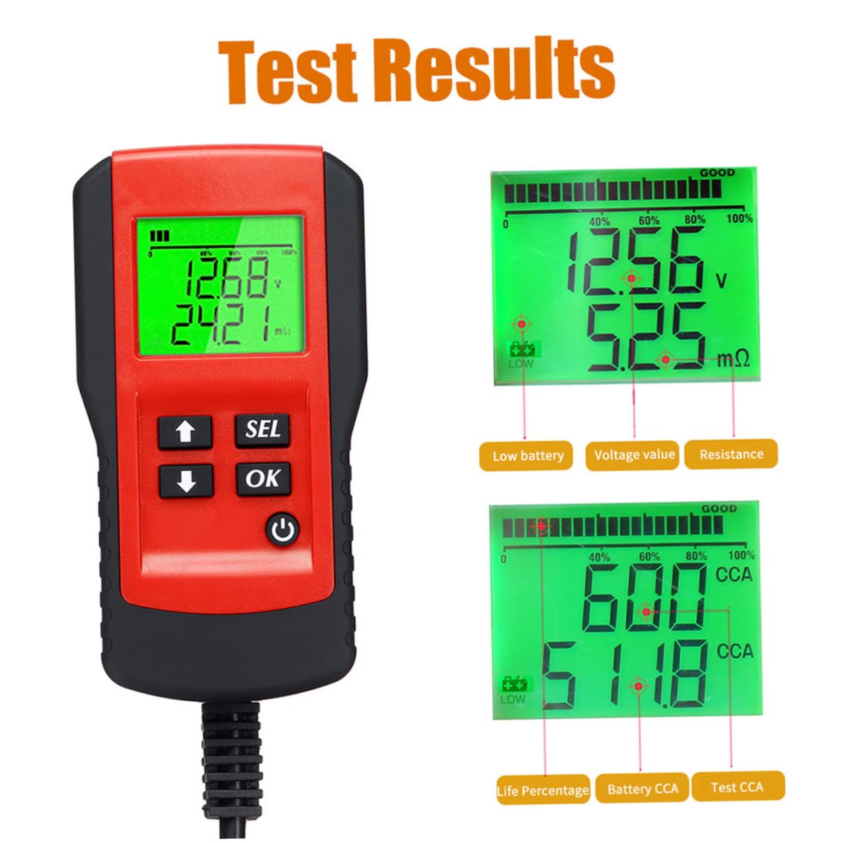 Car Battery Tester Analyzer Tool for Automotive Battery Life and Capacity Test Digital Voltage and Resistance Measurement for Cars SUVs and Trucks