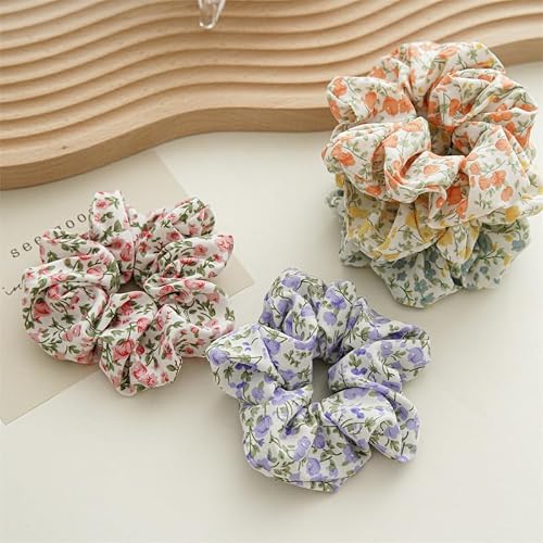4 Pcs Women Hair Scrunchies Fashion Hair Ties Elastic Bracelet Ponytail Holders Hair Accessories,Flower