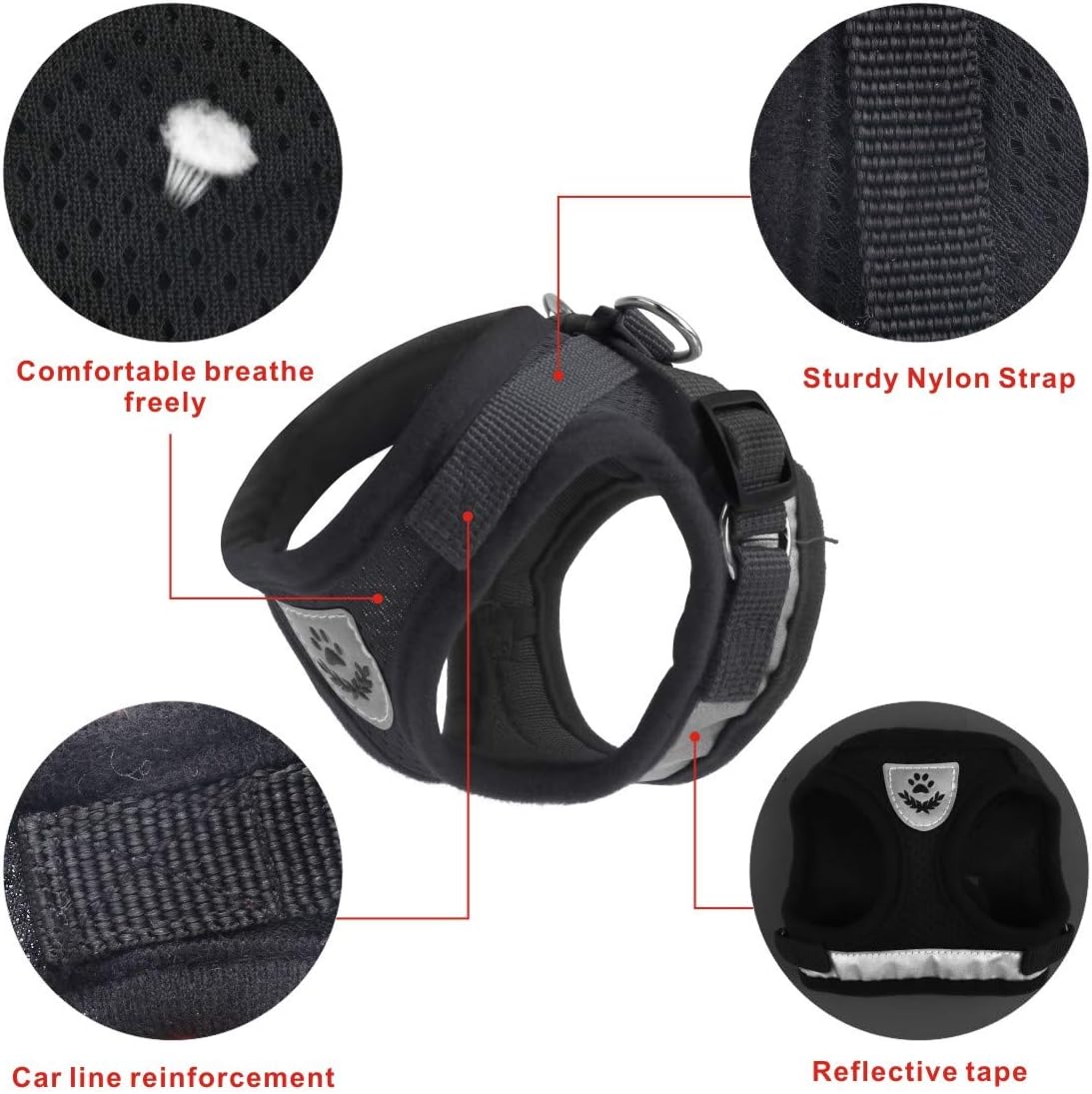 Idepet Cat Harness and Leash for Walking Adjustable Soft Mesh Vest Harnesses with Reflective Strap Metal Leash Ring Metal Clip for Small Medium Large Cats Pets Kitten Rabbit Puppy (S, Black)