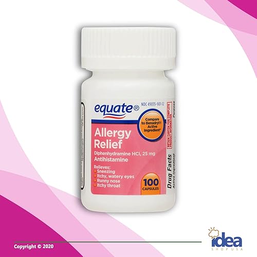 Miniatura 7 de Equate - Cápsulas para aliviar la alergia, 25 mg, paquete de 100 unidades con exclusivo "alivio de alergias", guía de mejores ideas (2 artículos)