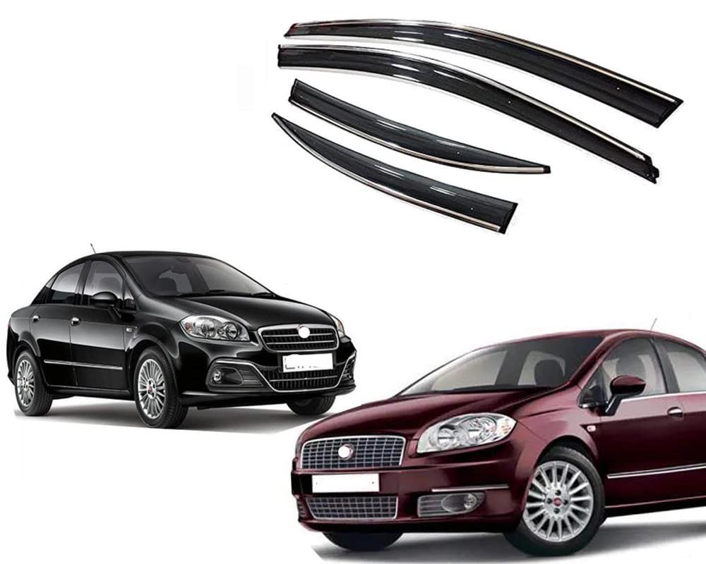 Auto E-Shopping Chromeline Silverline Door Rain Visor Wind Deflector Compatible for Linea Set of 4 Pieces