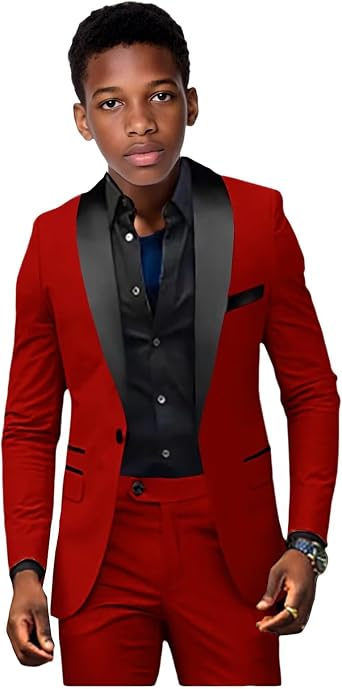 SAROULU Boys Suit 2 Piece Slim Fit Shawl Collar Suit for Boys Formal Wedding Ring Bearer Outfit Prom Tuxedo