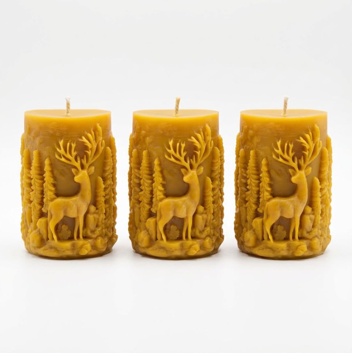 Juego de 3 velas de cera de abejas 100 % ciervo en el bosque velas ecológicas premium