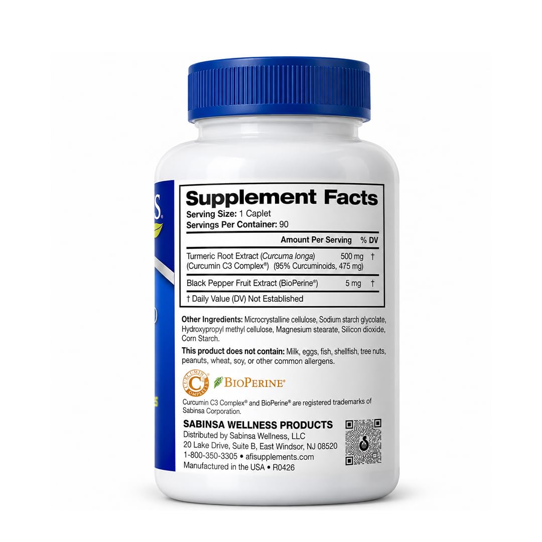 AFI Curcumin C3 Complex® 500mg with BioPerine® | Turmeric 95% Curcuminoids & Black Pepper Extract | Supports Joint Health & Antioxidant Activity | Enhanced Absorption | Non-GMO | 60 Veg Capsules — Amazon image 3