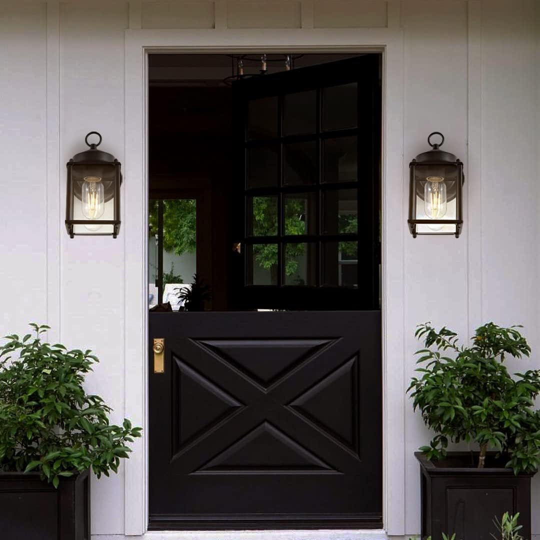 JONATHAN Y 4.25" Black 1-Light Iron and Glass Outdoor Sconce Set of 2, Farmhouse Industrial Wall Lantern for Porch Patio Garage, UL Listed, LED Bulbs Included JYL2403A-SET2