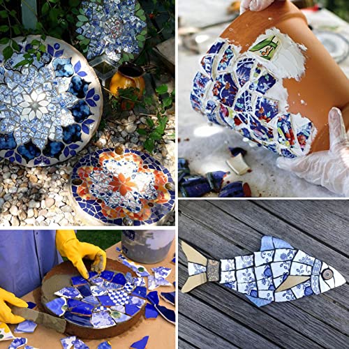 Litmind 1.1Lb Blue & White Ceramic Mosaic Tiles For Crafts, Bulk Oval Porcelain Pieces - Great For Mosaic Art Projects & Garden Decor #TOP5