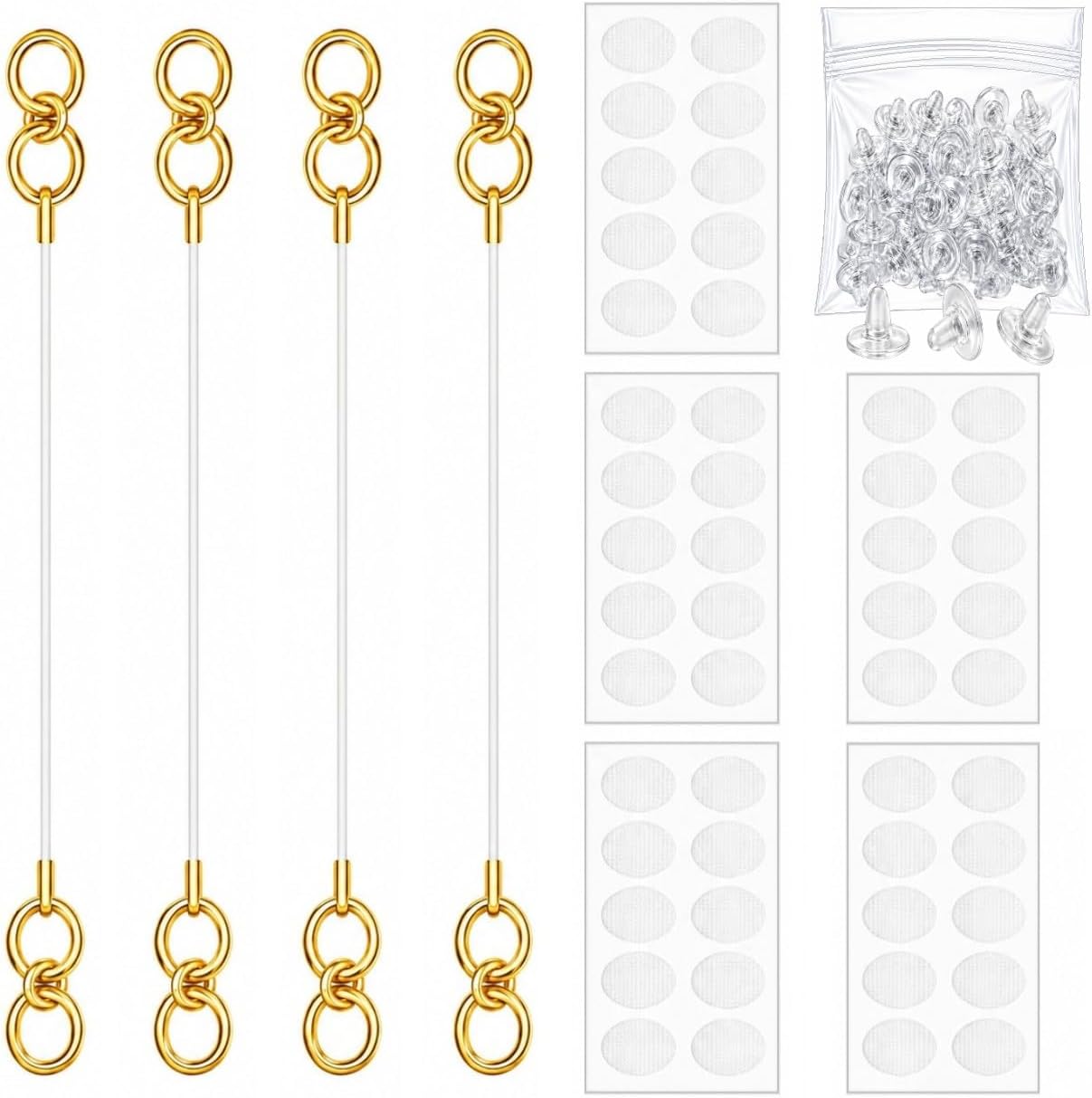 Invisible Ear Chain for Heavy Earrings for Women | Gold Plated Transparent Stretchable Ear Support Chain (2 Pair) with 50 Invisible Ear Lobe Support Patches