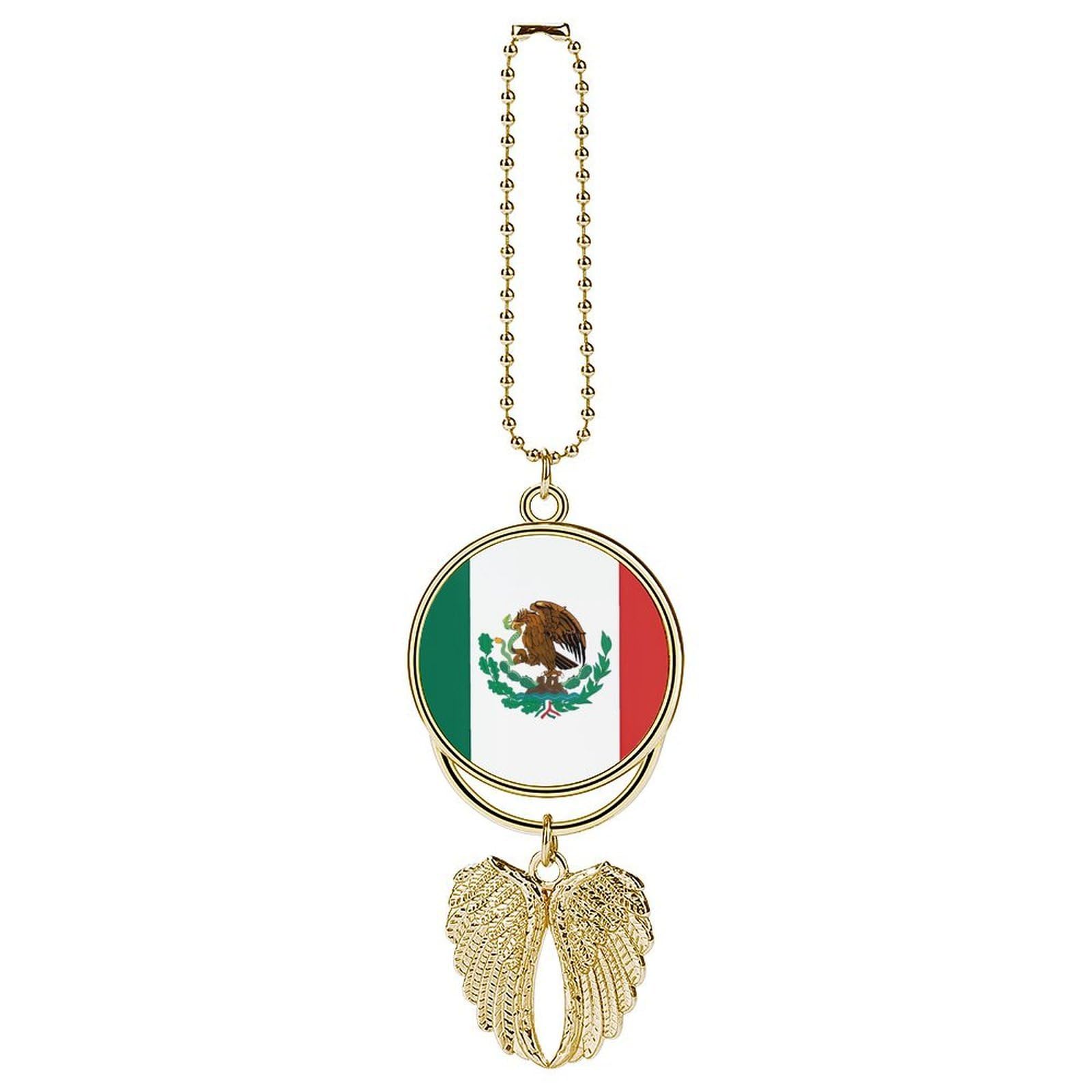 Flag of Mexico Guardian Angel Wing Car Ornament for Mirror, Zinc Alloy Hanging Charm with Spiritual Design for Protection, Rearview Mirror Accessory Decor Gift for Women Men(Golden)