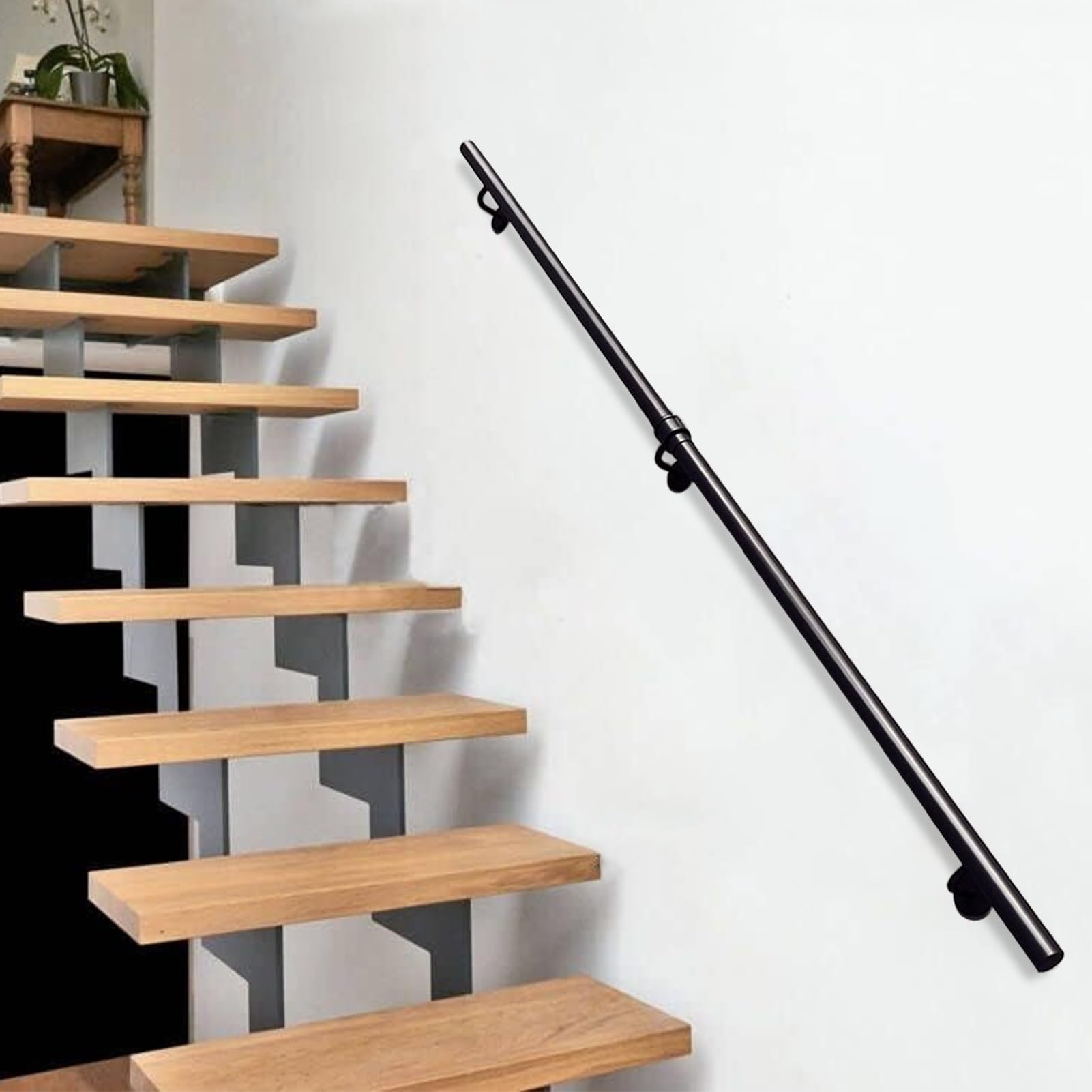 Main courante d'escalier en métal noir antidérapant avec fixation murale 250 cm