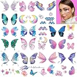 Coszeos Glitter Butterfly Makeup Temporary Tattoos for Women Girls, 13Sheets Colorful Butterflies Wi