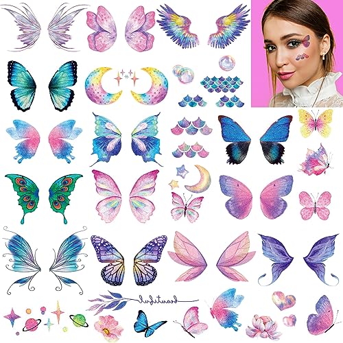 Coszeos Glitter Butterfly Makeup Temporary Tattoos For Women Girls, 13Sheets Colorful Butterflies Wings Fake Tattoo Stickers Waterproof For Face Eye Makeup Birthday Party Favors Gifts #TOP10