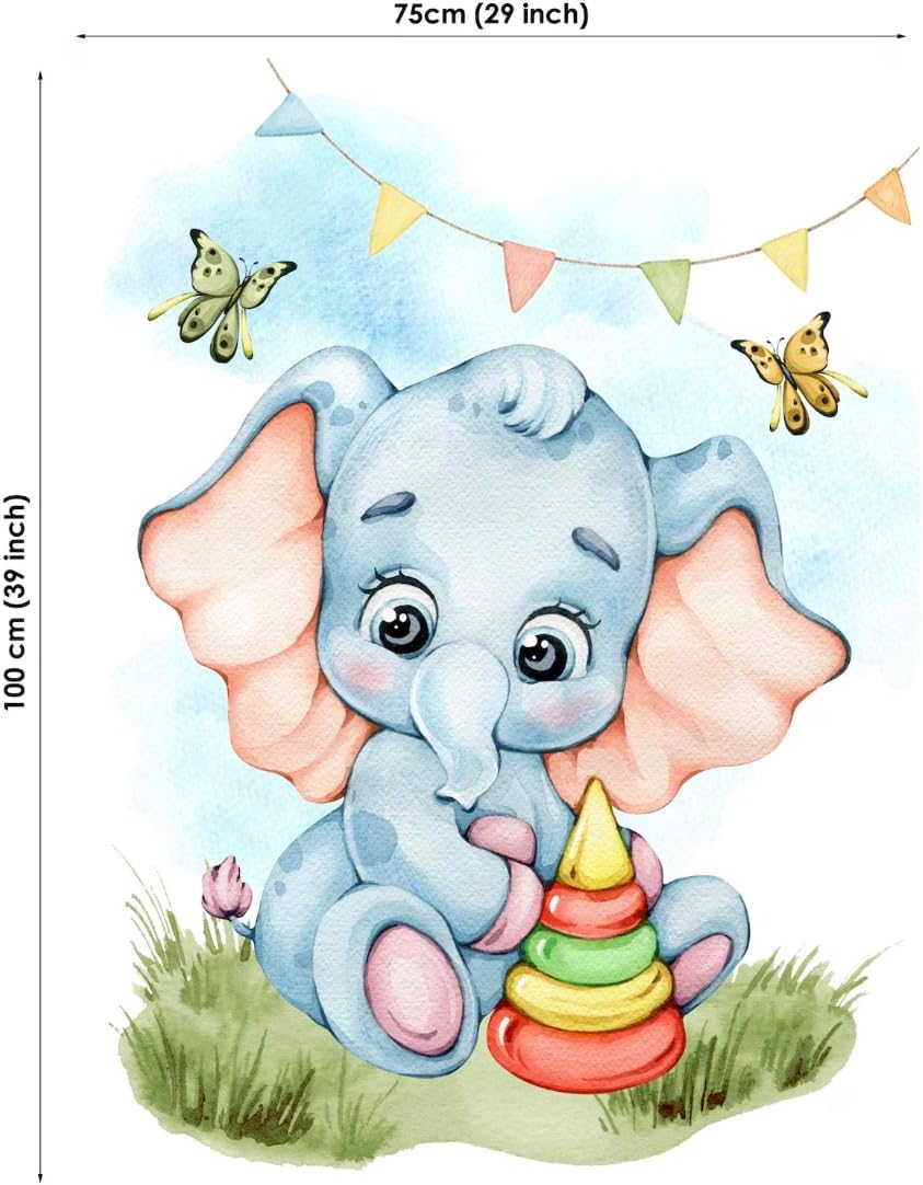 UNIQUE Baby Elephant Fabric Panel, 29x39in, Quilting Panel, Cotton Sateen, Digital Print, Mint, Grey