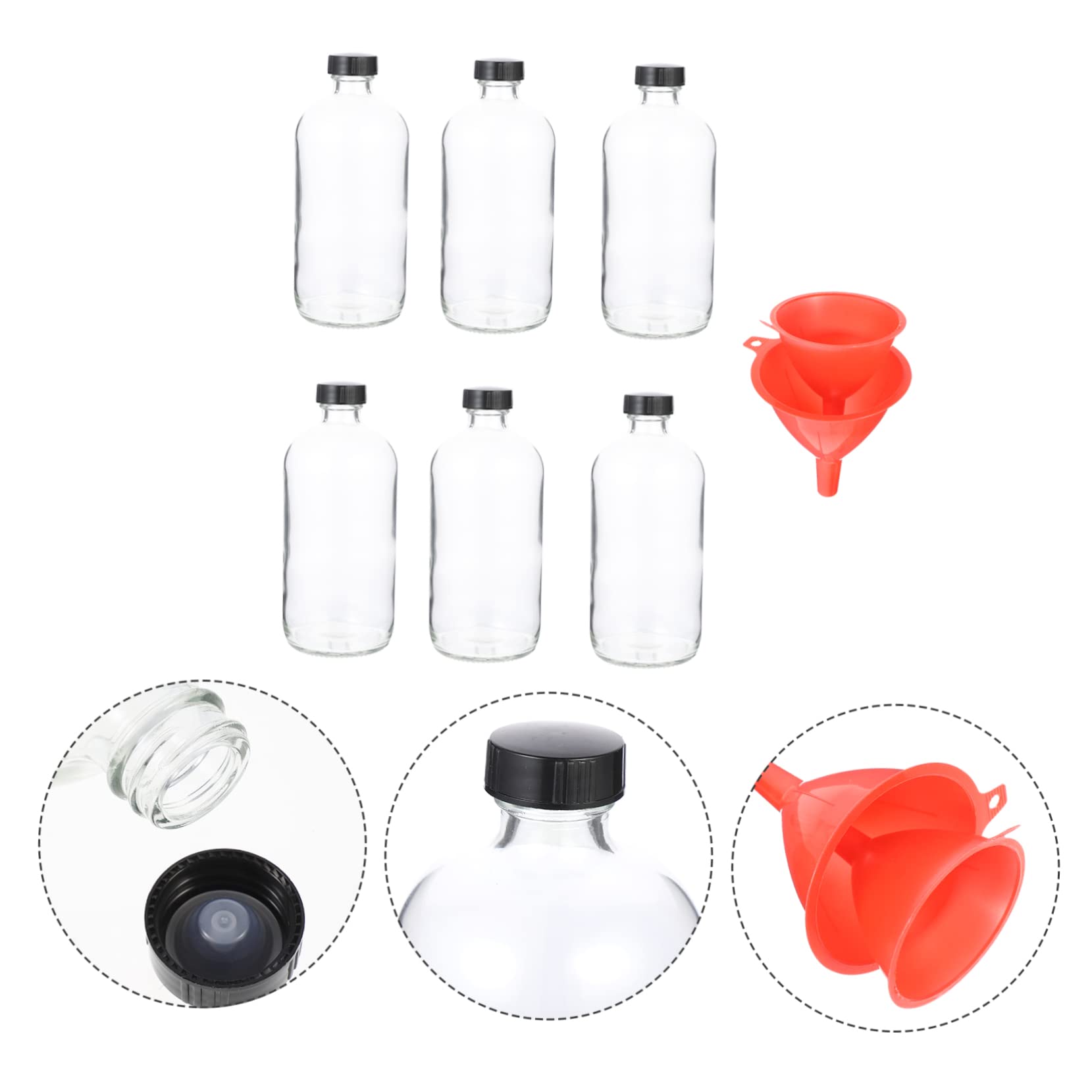 ABOOFAN 6piezas Frasco De Reactivo De Vidrio Transparente Botella De Boca Estrecha Para Muestras Incluye Embudo Para Laboratorio o Química