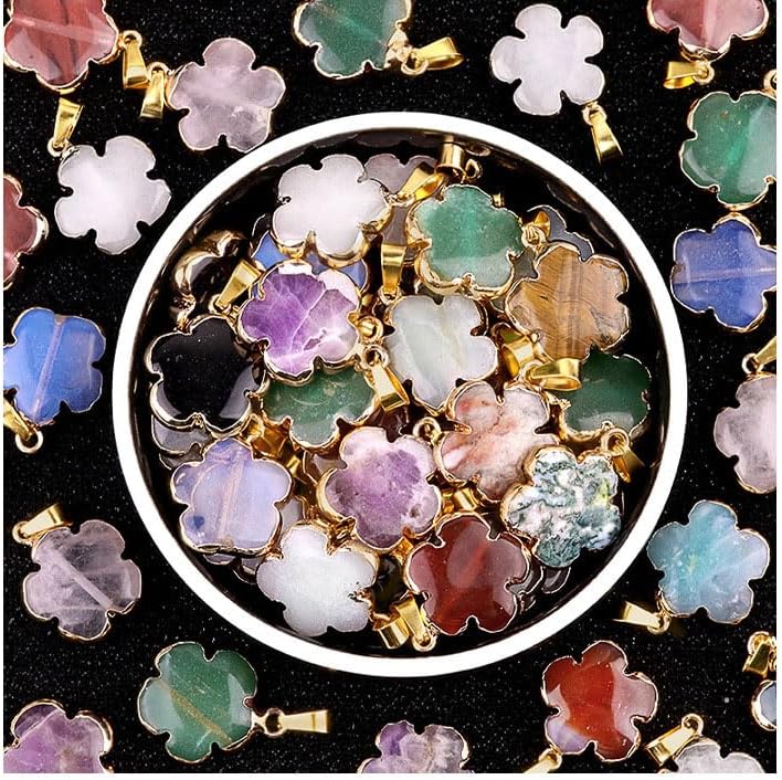 8 Pcs Natural Stone Pendants Flower Shape Healing Crystal Quartz Stone Charms for Jewelry Making Necklace DIY Gift - Image 7