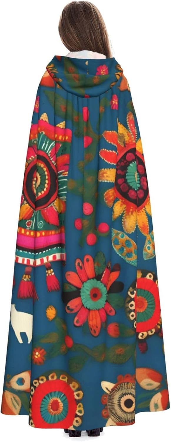 Mexican Folk Art Boho print Halloween Hooded Robe Cloak for Adult Men Women Wizard Vampire Knight Fancy Cape Costume