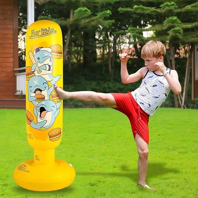 Standing Bounce Back Boxing Toy for Boys & Girls, Indoor Outdoor Sports Fun Toy | Inflatable Punching Bag for Kids – Dolphin Cartoon Design-image-37