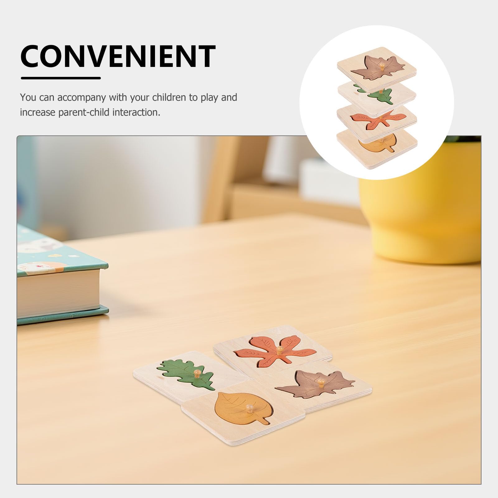 ibasenice Montessori Puzzle de madera de 4 piezas, forma de hoja de otoño, juguete educativo para niños en edad preescolar, rompecabezas educativos para habilidades cognitivas y habilidades motoras