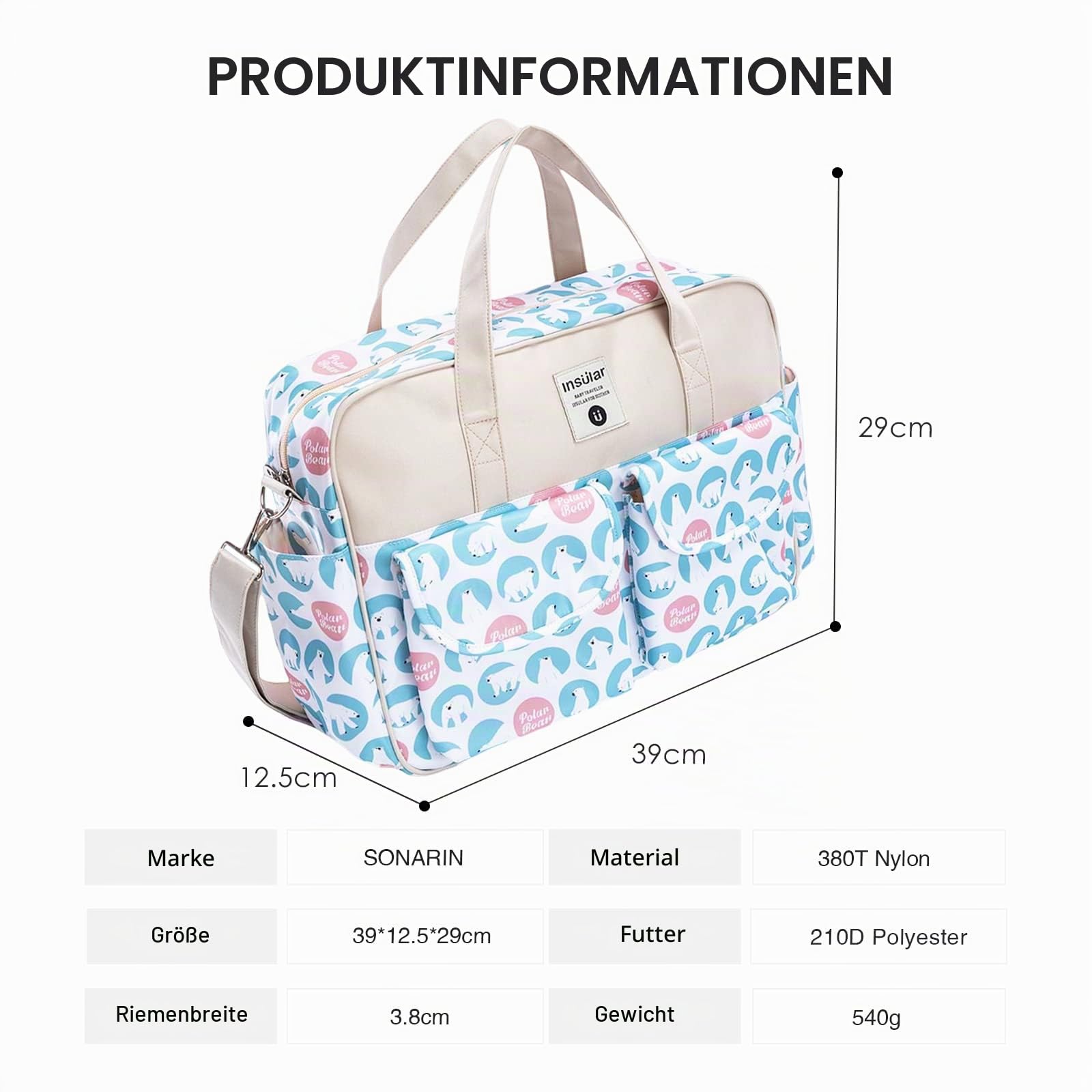 SONARIN Grosse Kapazität Baby Wickeltasche,Multifunktionale Wasserdicht Reise Wickeltasche Umhängetasche Tragetasche Henkeltaschen Babytasche mit Schultergurte & Wickelunterlage