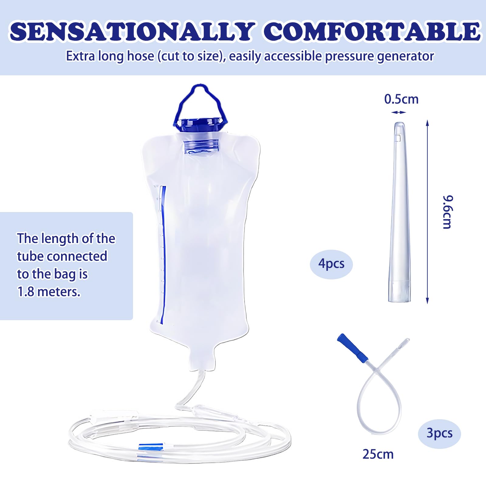 Enema para Limpieza de Colon Kit de Bolsa de Enema Para el Hogar 1200ml Incluye 10 Tubos Rectales (10cm+26cm) para la Limpieza de Colon Con Café y Leche — view 2