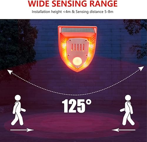 Miniatura 3 de Luz solar de alarma con sensor de movimiento para exteriores, ladridos de perro y disparo, 129 db, luz estroboscópica, luz estroboscópica, lámpara