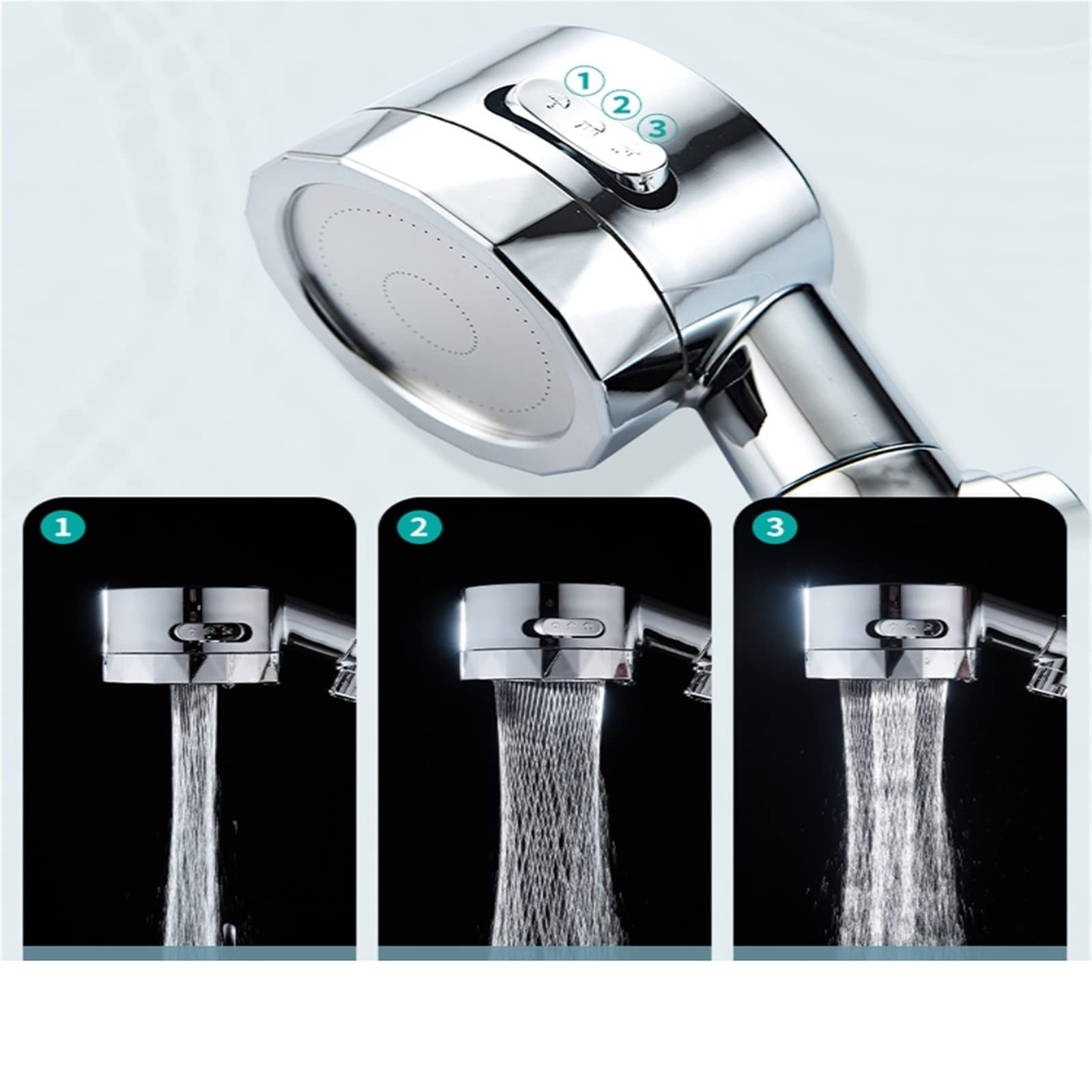 XTYPE 3 modos Turbo cabezal de ducha ahorro de agua flujo ajustar con pequeño filtro de ventilador ABS lluvia alta presión boquilla de pulverización baño