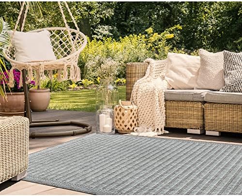 Liora Manne Malibu Indoor/Outdoor Power Loomed Synthetic Blend Low Profile Area Rug - Traditional Geometric Casual Accent (Simple Border Aqua) (7'10" Square)