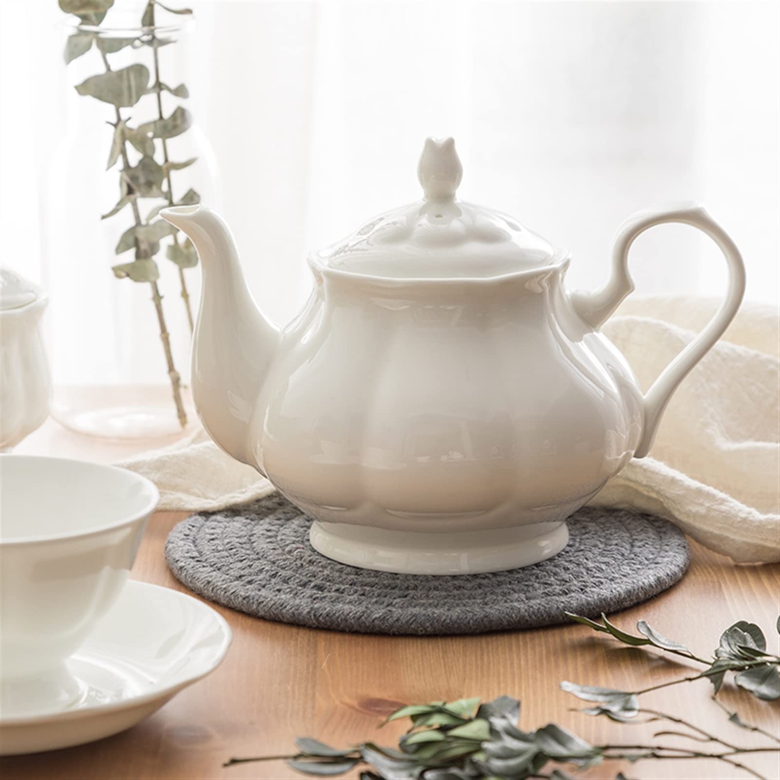 Czajnik 95 0ml Biały ceramiczny czajniczka domowa gospodarstwa domowego o dużą pojemności kawy popołudniowy herbata mleka czajniczka z filtrem Czajnik