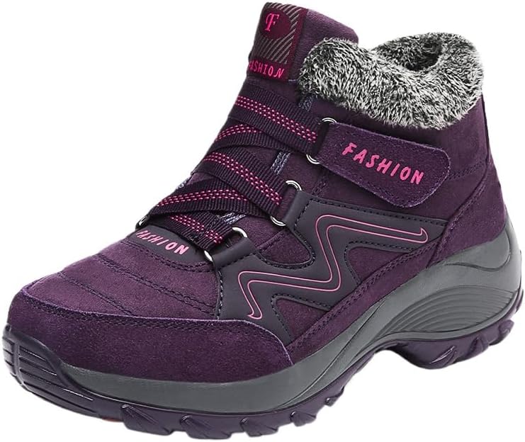 Women's Winter Thermal Villi Leather Platform Fashion High Top Boots Outdoor Walking Shoes Non-Slip Hiking Shoes