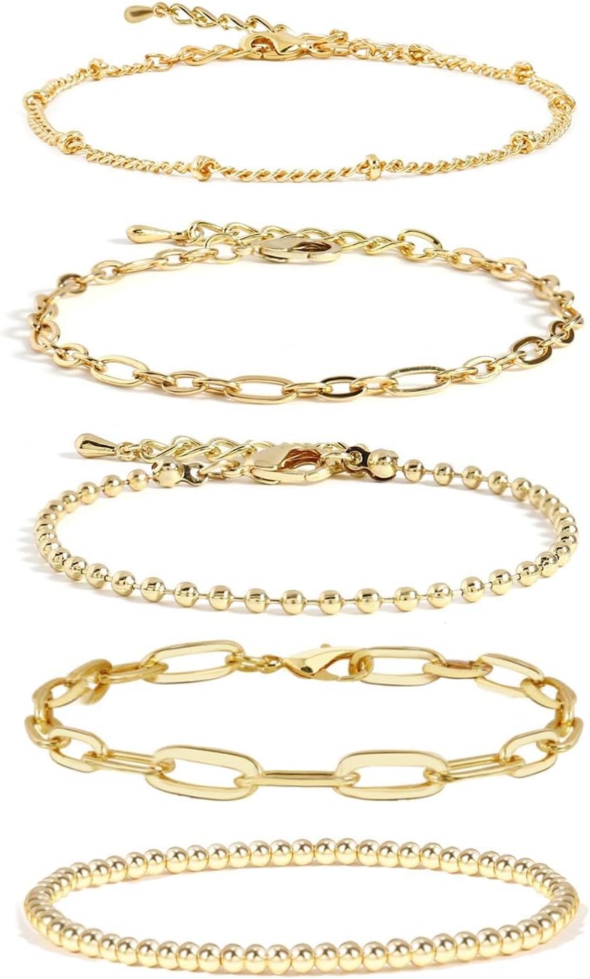 NA Gold Chain Bracelet Sets for Women GirlsBracelets Adjustable Layered Metal Link Bracelet Set Handmade Fashion Jewelry. Style-4