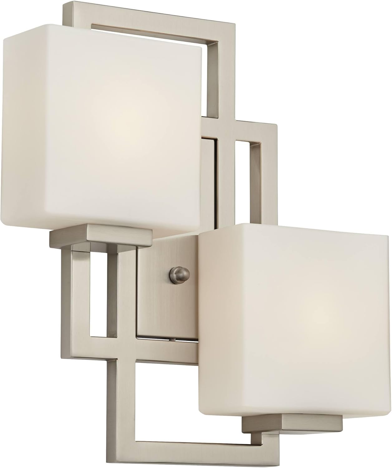 Possini Euro Design Lighting on the Square Modern Wall Light Sconce Brushed Nickel Hardwired 15 1/2" High 2-Light Fixture Opal Glass Bedroom Bathroom Bedside Living Room Home Hallway Dining Kitchen