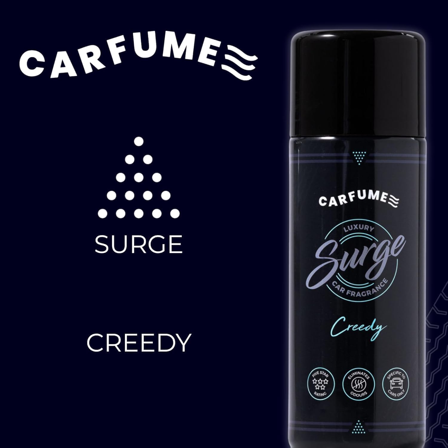 Carfume Creedy Spray désodorisant pour voiture longue durée, parfum luxueux aux notes de musc, ambre gris et genévrier, accessoire auto pour homme, fabriqué au Royaume-Uni (lot de 3)