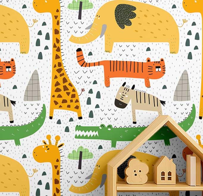 Papier peint safari animalier Soimoi blanc 25x60 pouces en vinyle autocollant