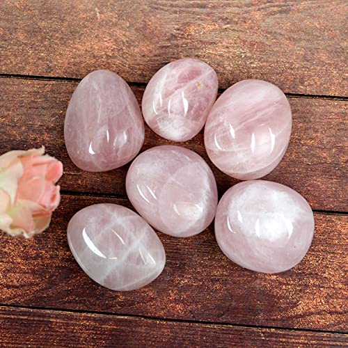 Image of Reiki Crystal Products Natural Brazilian Rose Quartz Tumble Stone Raw Rough Stone Tumbled Pack of 100 Gram