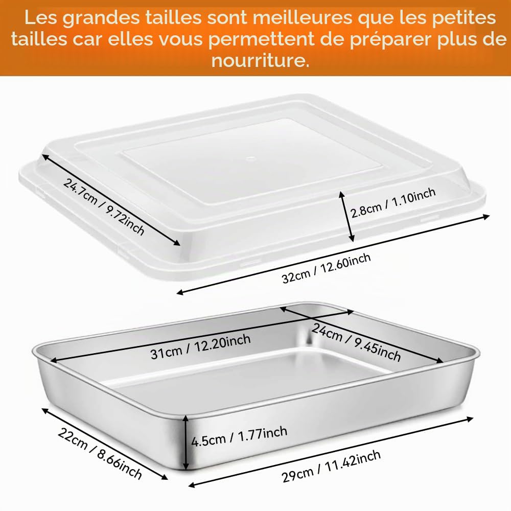 Plaque de Cuisson avec Couvercle 31 x 24 x 5 cm Récipients Alimentaires Plaque de Cuisson en Acier Inoxydable avec Couvercle Hermétique Moule à Gâteau Carré pour Desserts Tiramisu