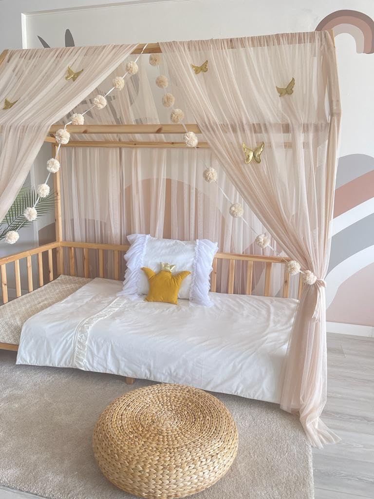 Baby Fancyroom Letto a baldacchino per letto dei bambini, per cameretta dei bambini, tenda a baldacchino, per ragazze, camera della principessa (beige, 360 cm, con 5 farfalle dorate)