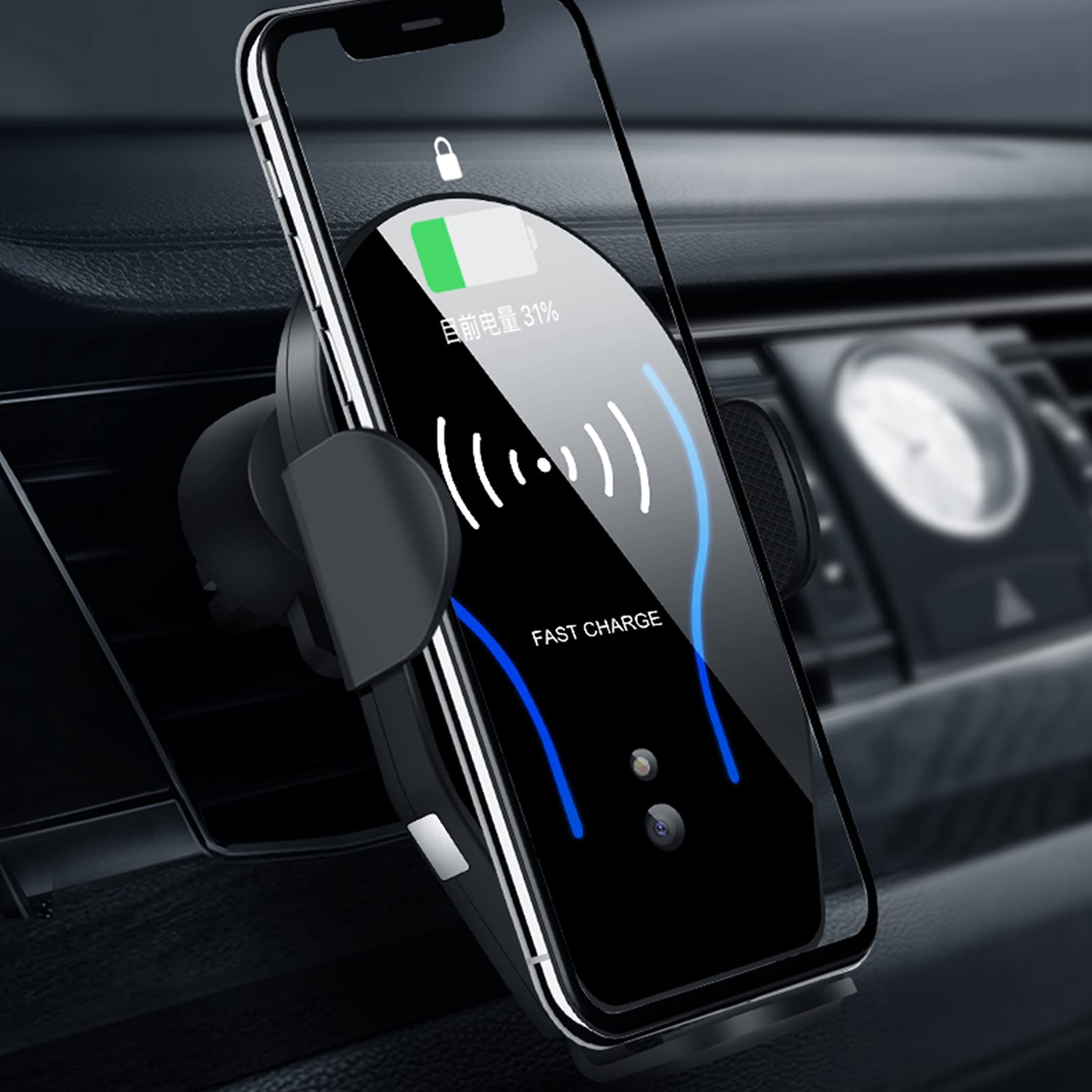 Caricabatterie wireless per auto da 10 W con ricarica rapida Qi, supporto per telefono da cruscotto con sensore di aggancio automatico per bocchetta 'aria, mani libere per una