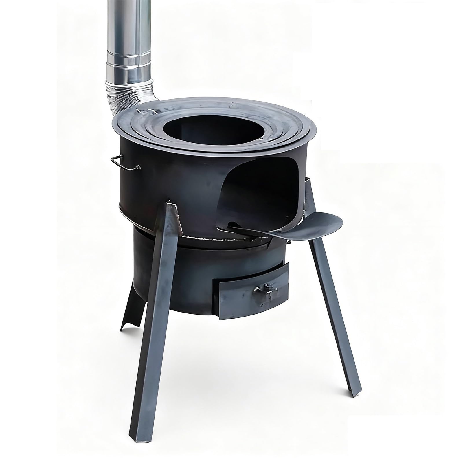 Stufa a Legna da Esterno in Ghisa con Canna Fumaria Anello Regolabile per Piano Cottura Stufa Portatile per Patio Campeggio Giardino(73cm)