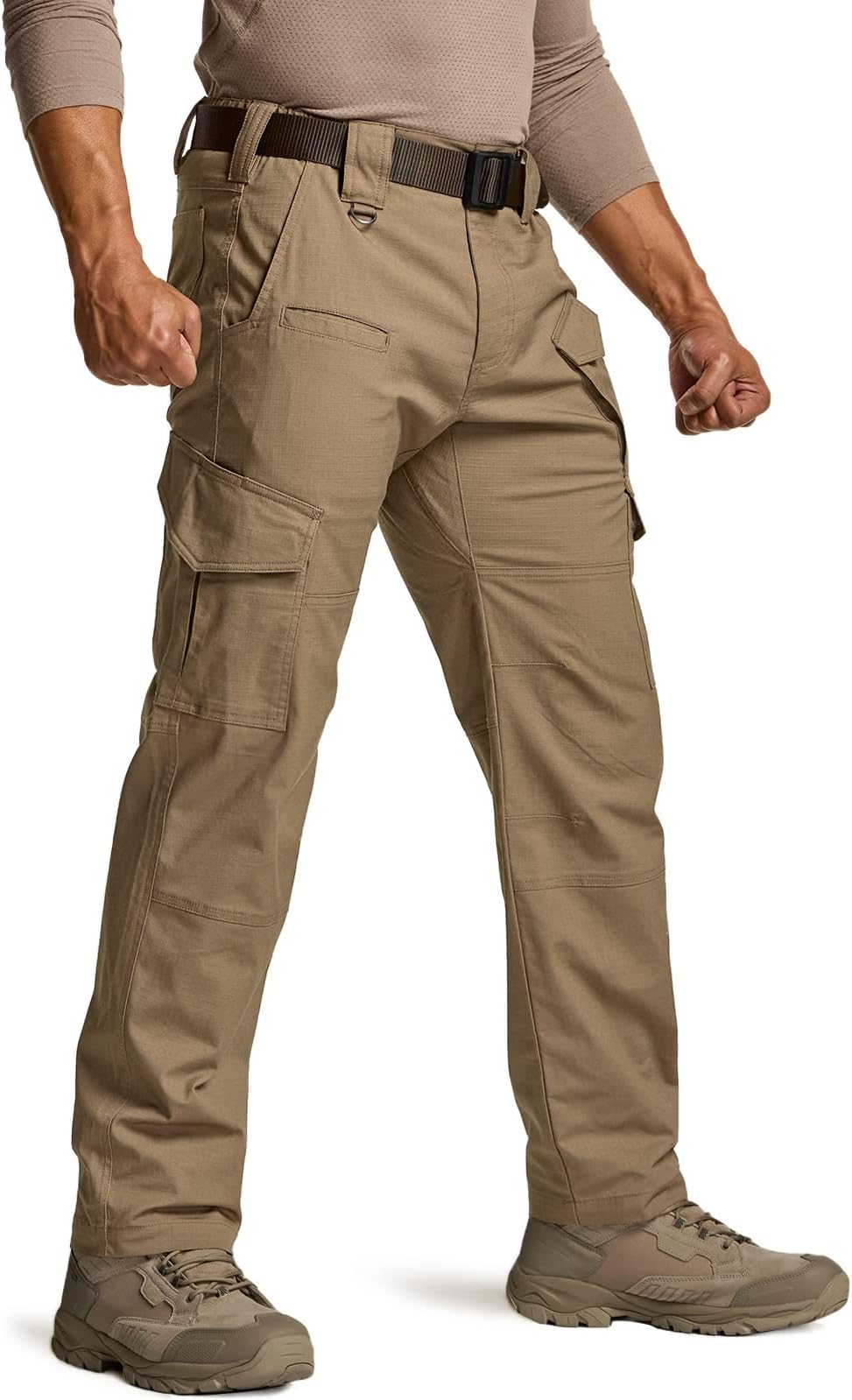 Men's Flex Ripstop Tactical Pants, Water Resistant Stretch Cargo Pants, Lightweight EDC Hiking Work Pants