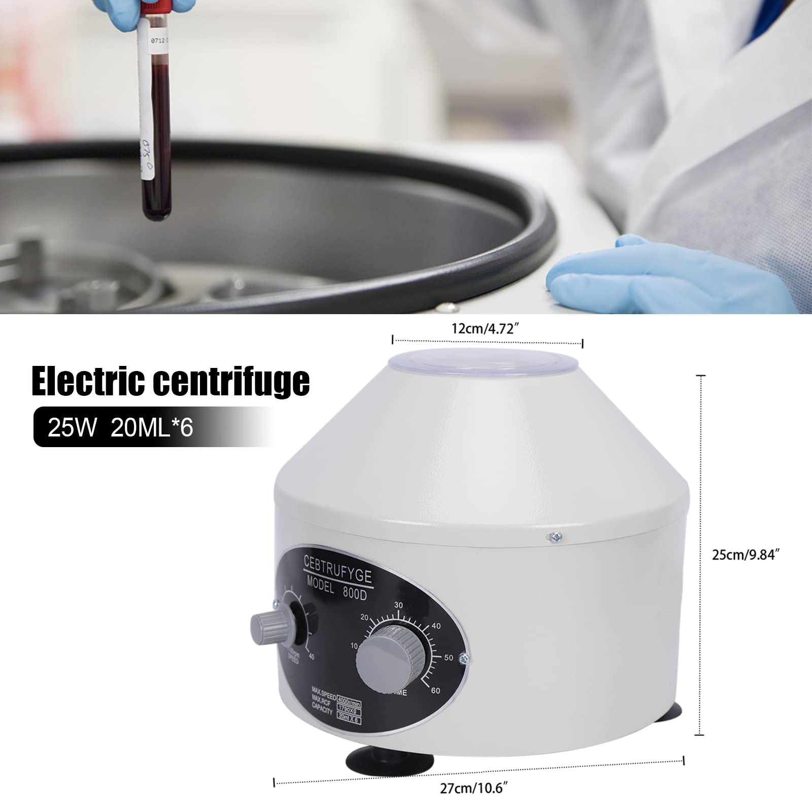Centrífuga eléctrica de laboratorio PRP, 6 x 20 ml, 4000 rpm, pequeña centrífuga médica con velocidades ajustables y temporizador para plasma y suero en hospitales