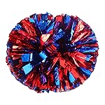 Hooshing 2PCS Blue and Red Pom Poms Cheerleading with Baton Handle for Team Spirit Sports Dance Cheering